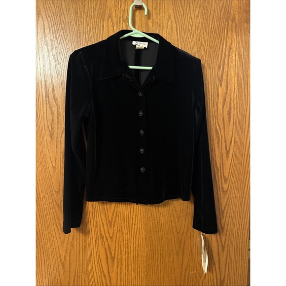 NWT K Petite Velvet Button Up Shoulder Pads‎ Top Size 8 Made In USA - Picture 1 of 11